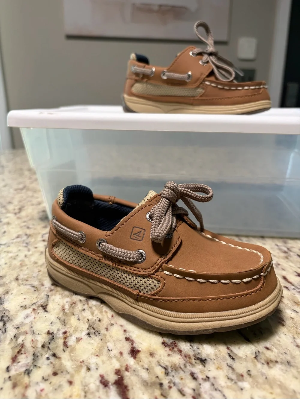 Sperry Tan Toddler Kids Moccasin Boat Shoes with Lace Tie
